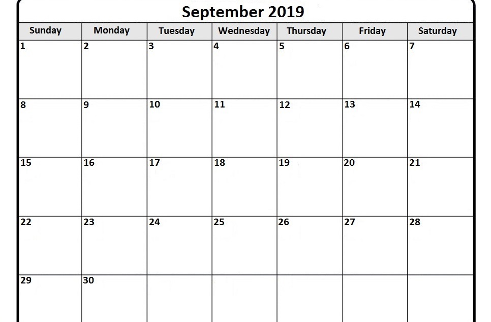 September Calendar 2019