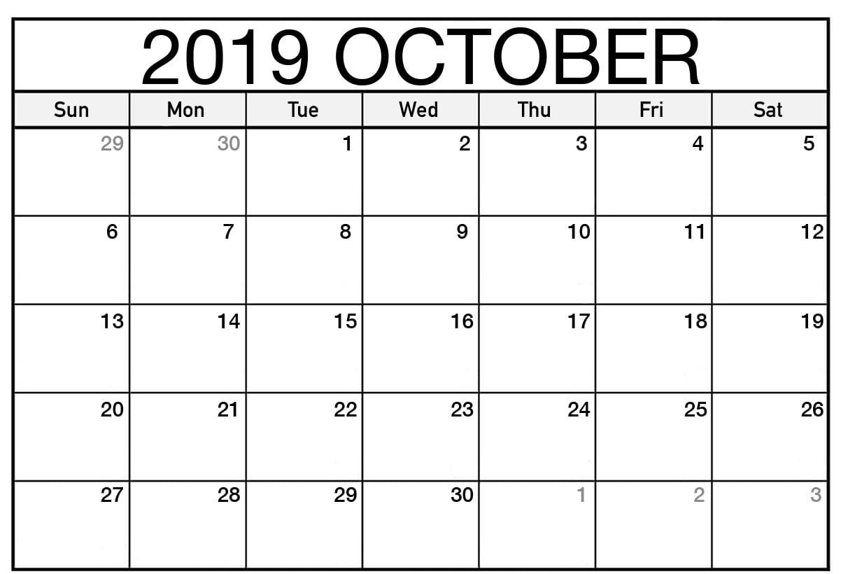 Printable October 2019 Calendar Template