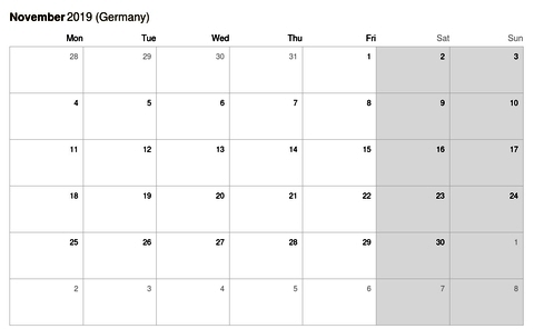 November 2019 Holidays Germany Calendar