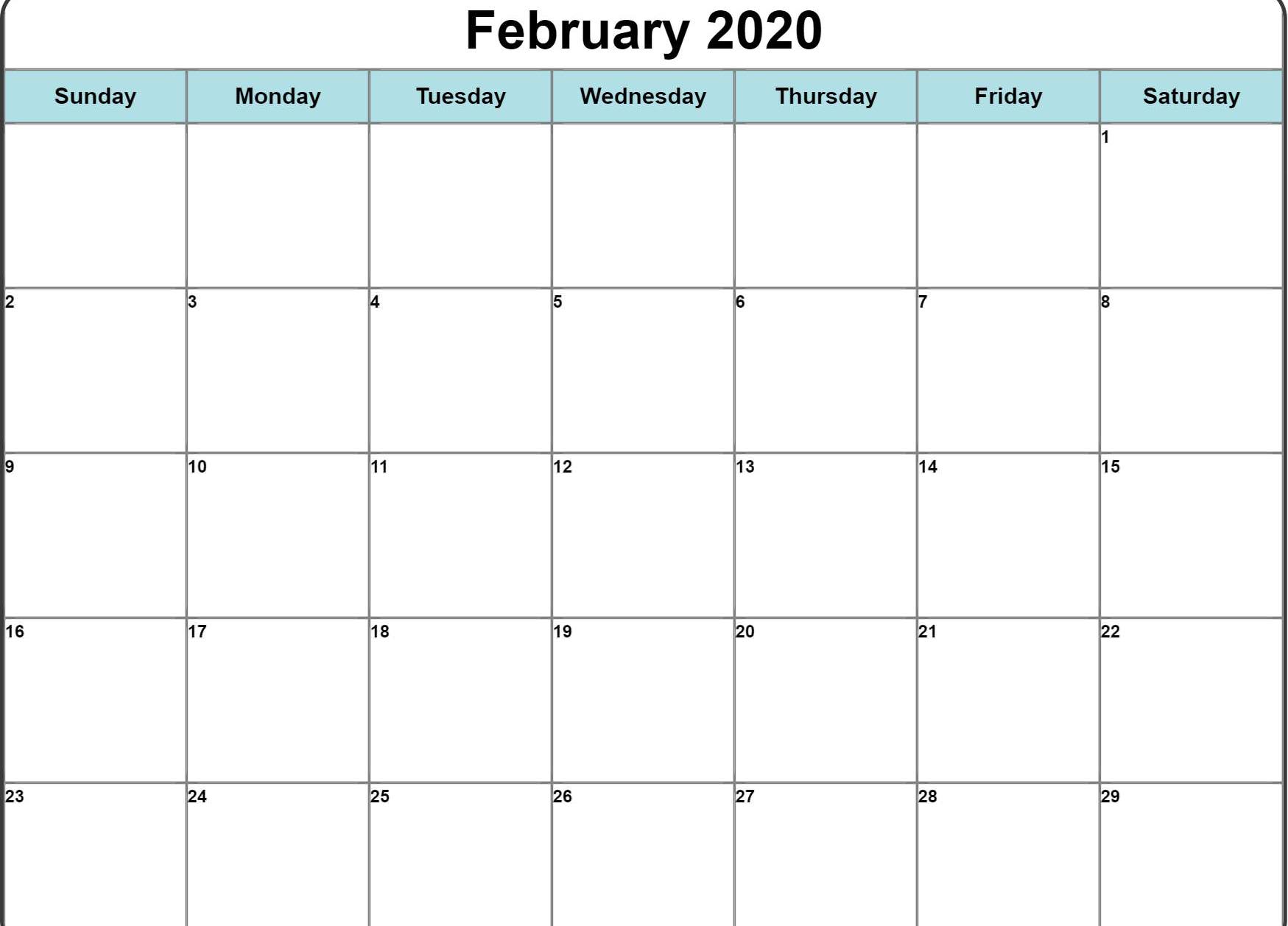 Blank February 2020 Calendar Template