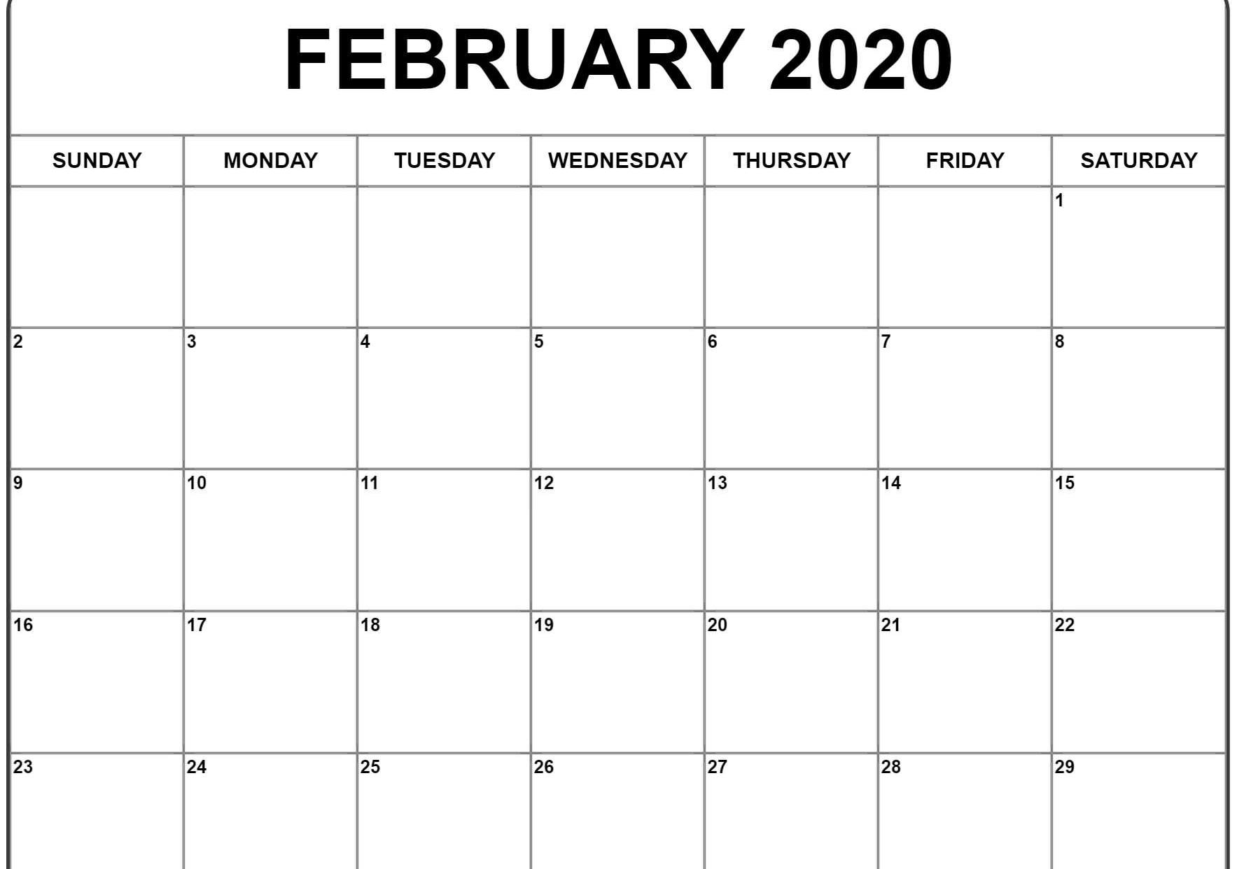 February 2020 Calendar Landscape