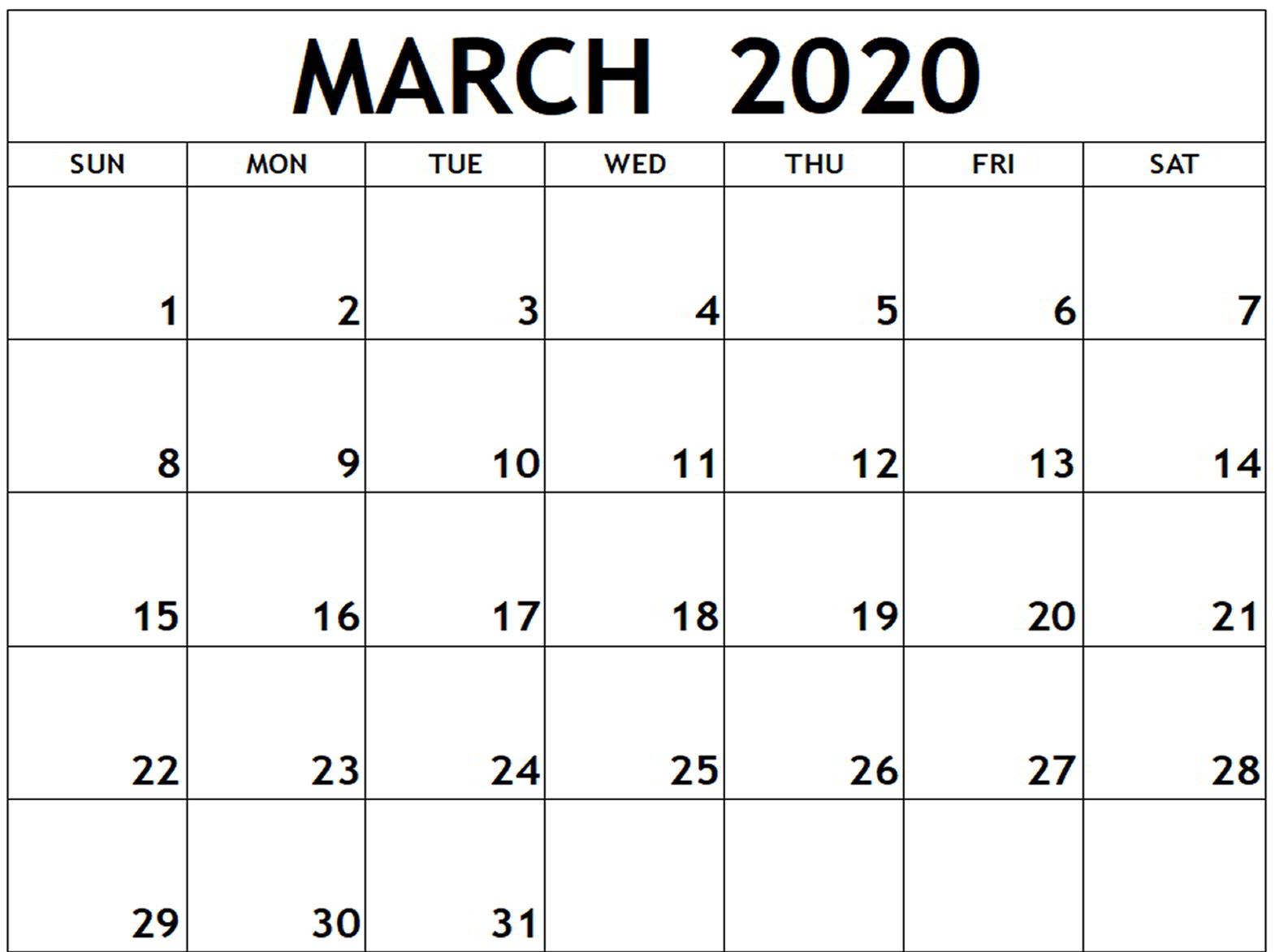 Blank 2020 March Calendar