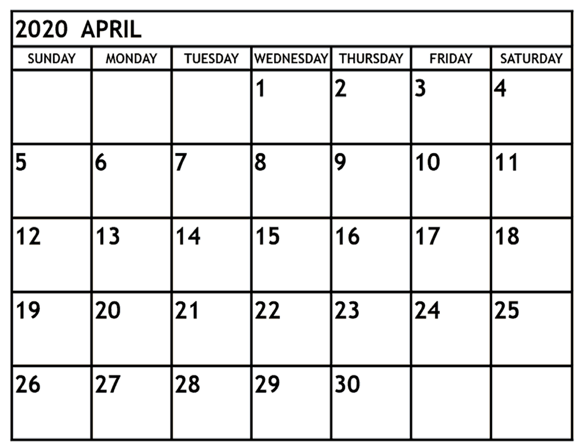 Blank April 2020 Printable Calendar