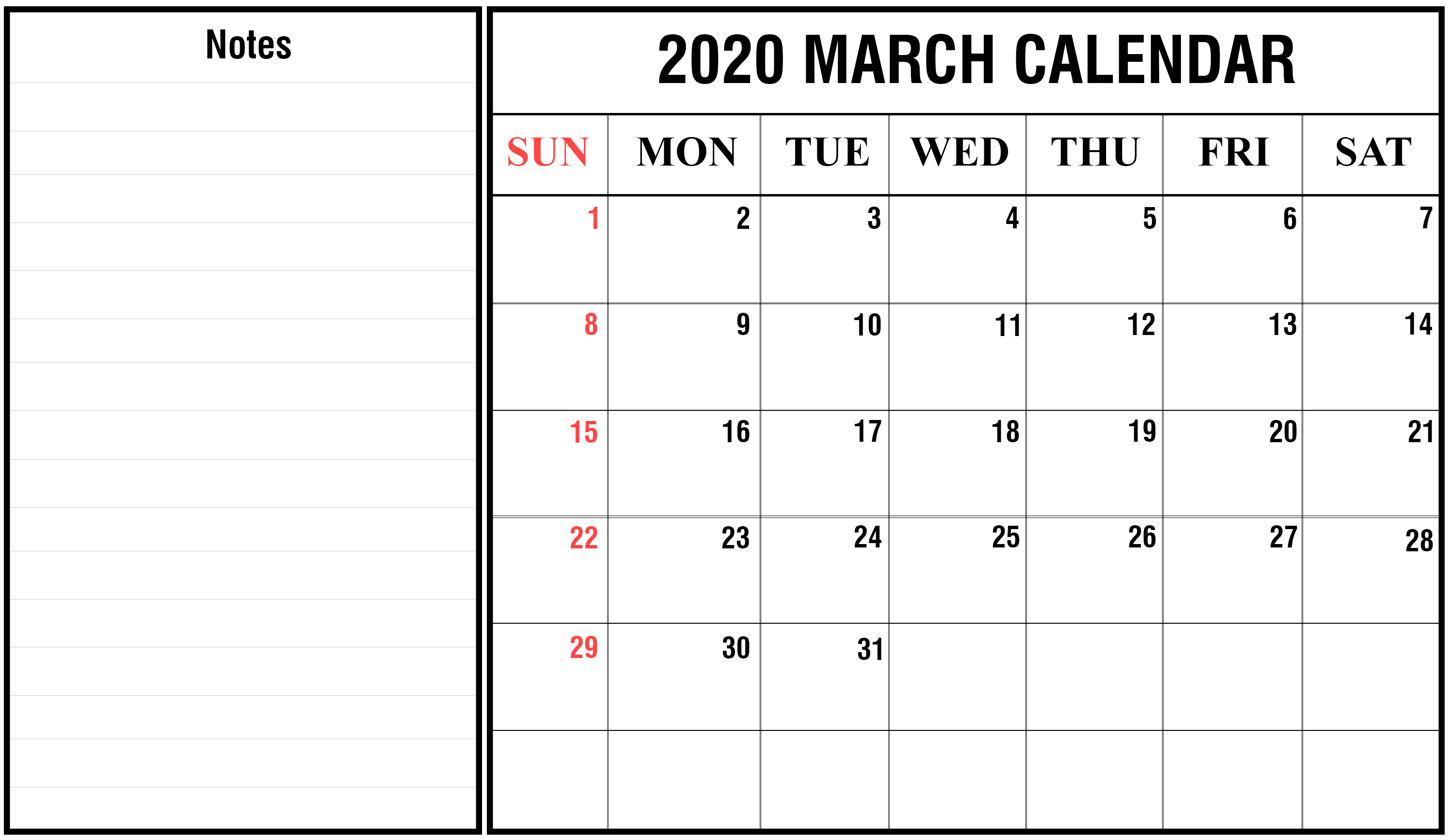 March 2020 Personalized Wall Calendar