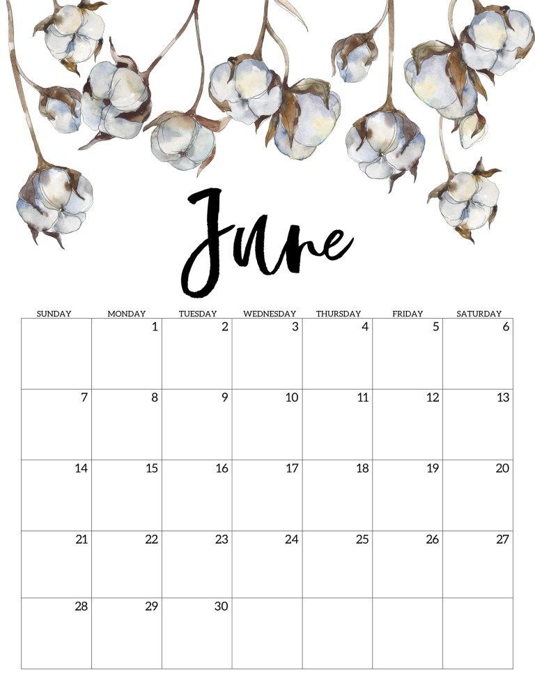 June 2020 Calendar Floral