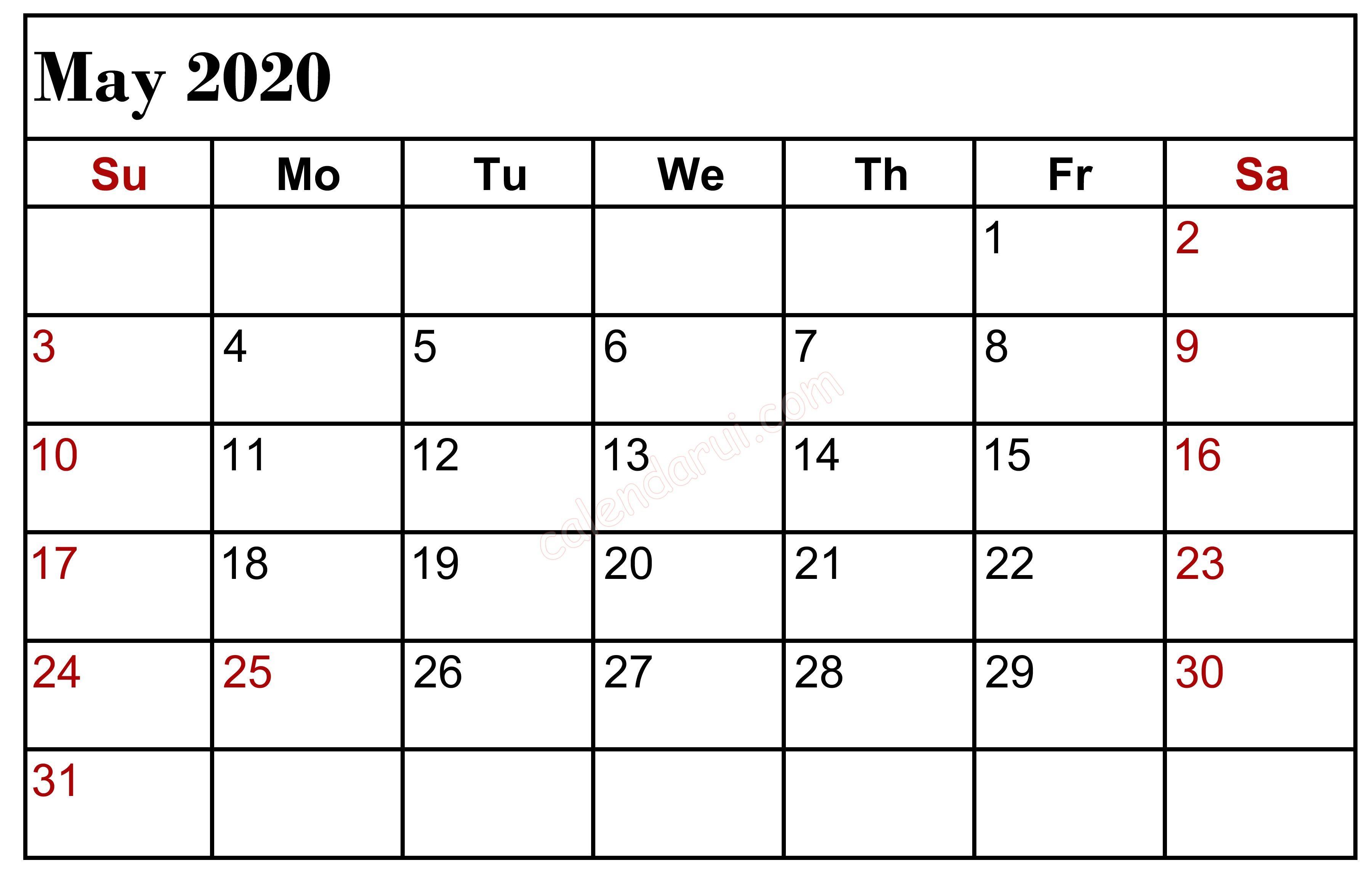 May 2020 Calendar with Holidays UK