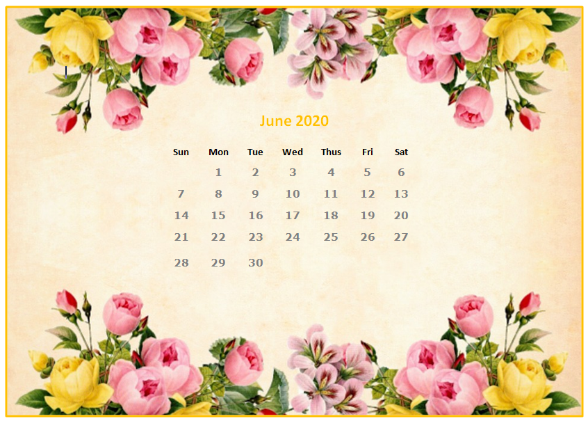 Cute June 2020 Editable Calendar Template