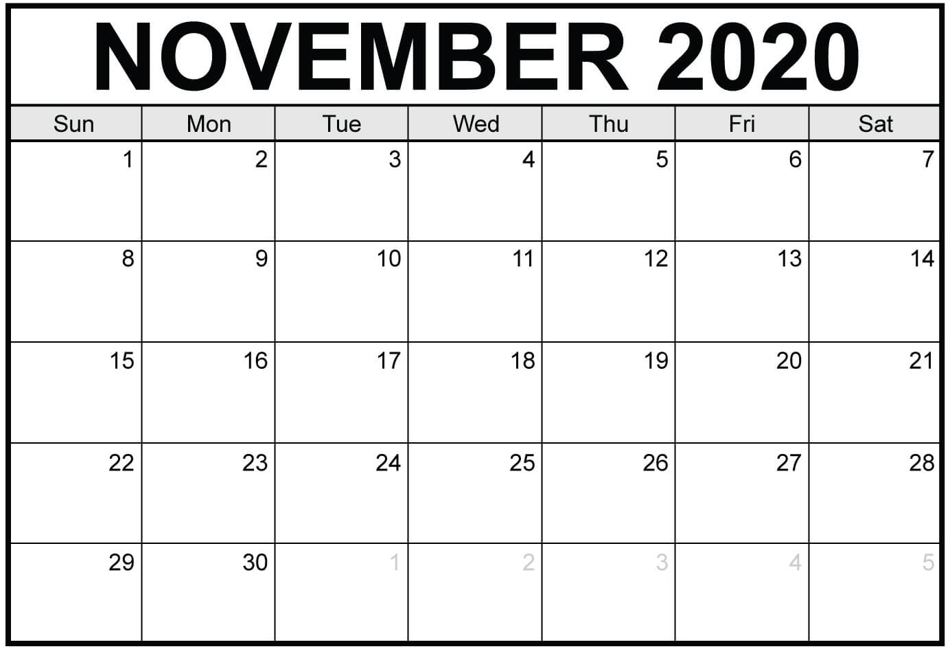 November 2020 Calendar Blank