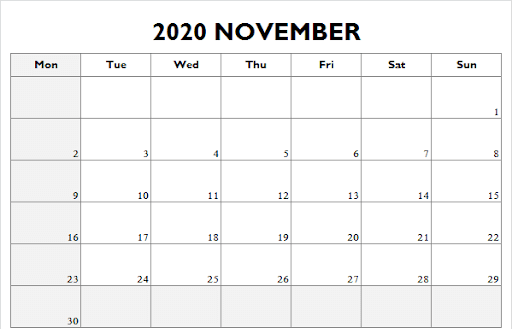 Free Printable November 2020 Calendar Editable