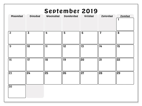 September 2019 Kalender zum ausdrucken