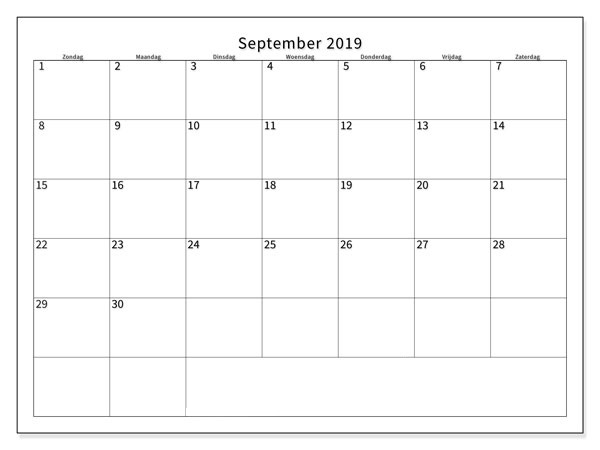 September Kalender 2019