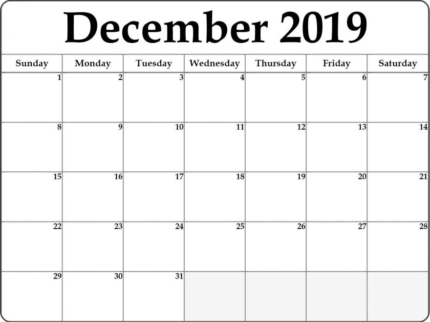 Editable December 2019 Month Calendar Planner