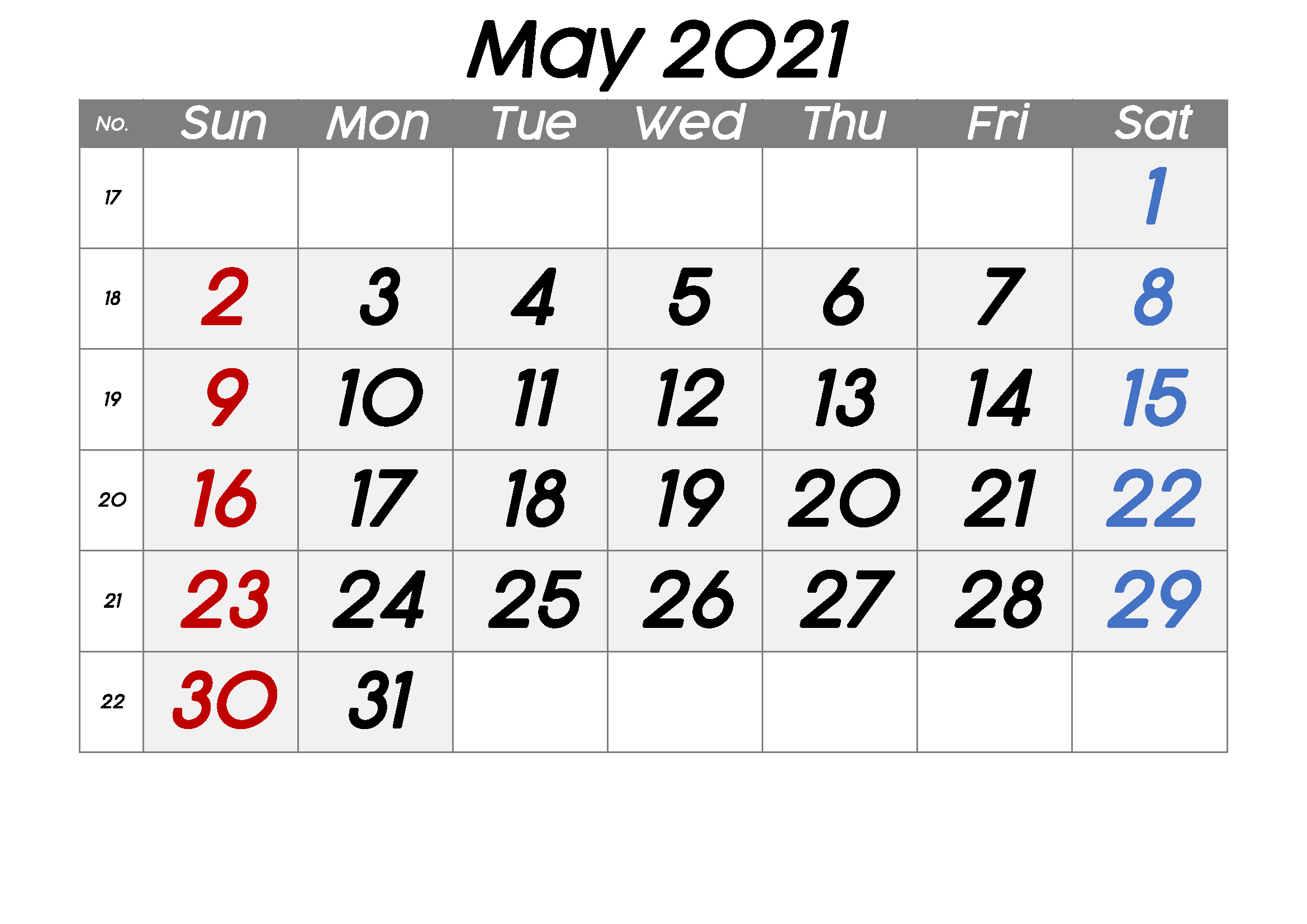 May 2021 Blank Printable Calendar