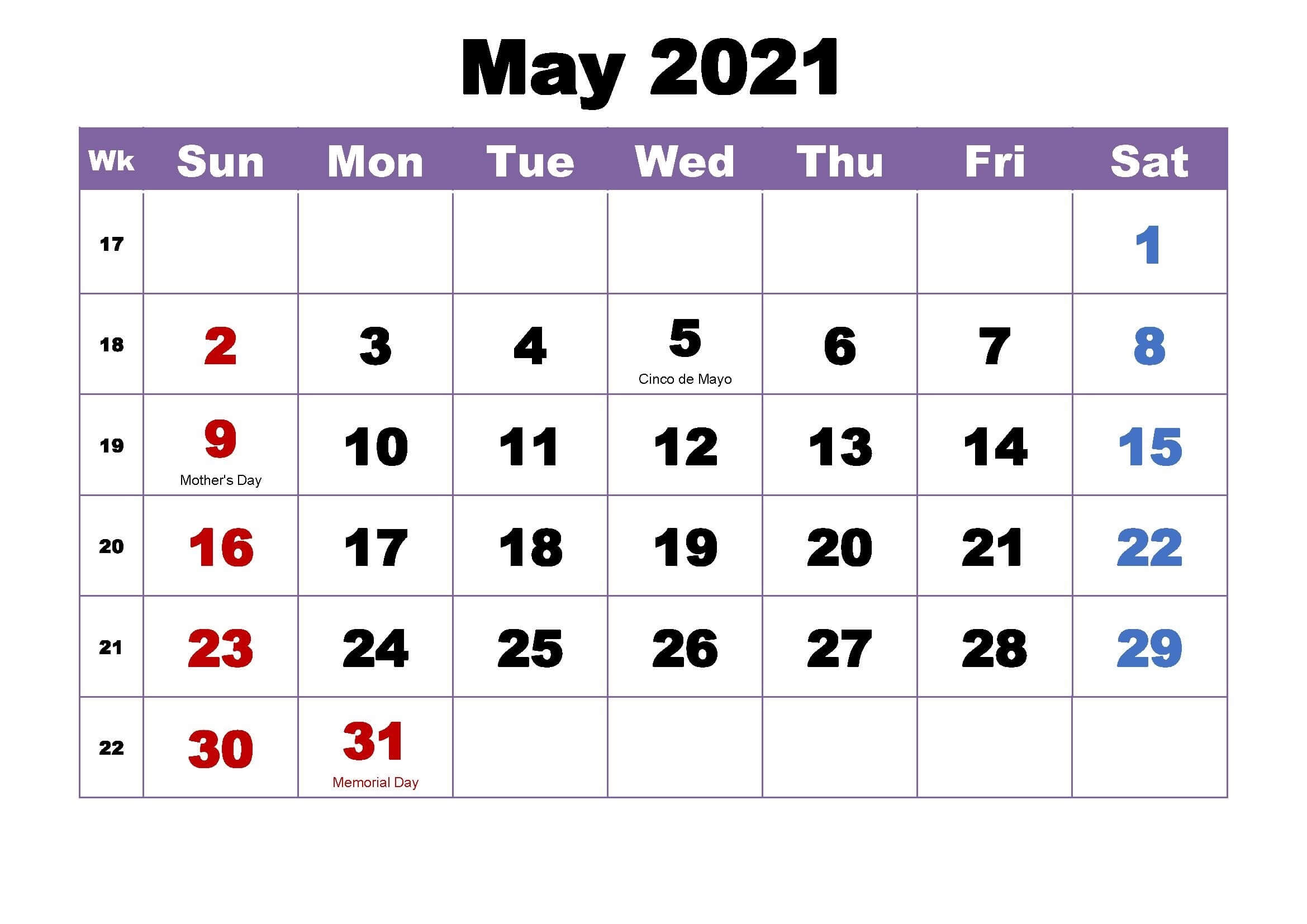 May 2021 Calendar PDF