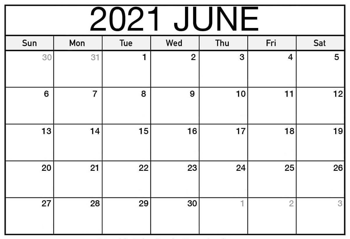 Monthly June 2021 Blank Calendar