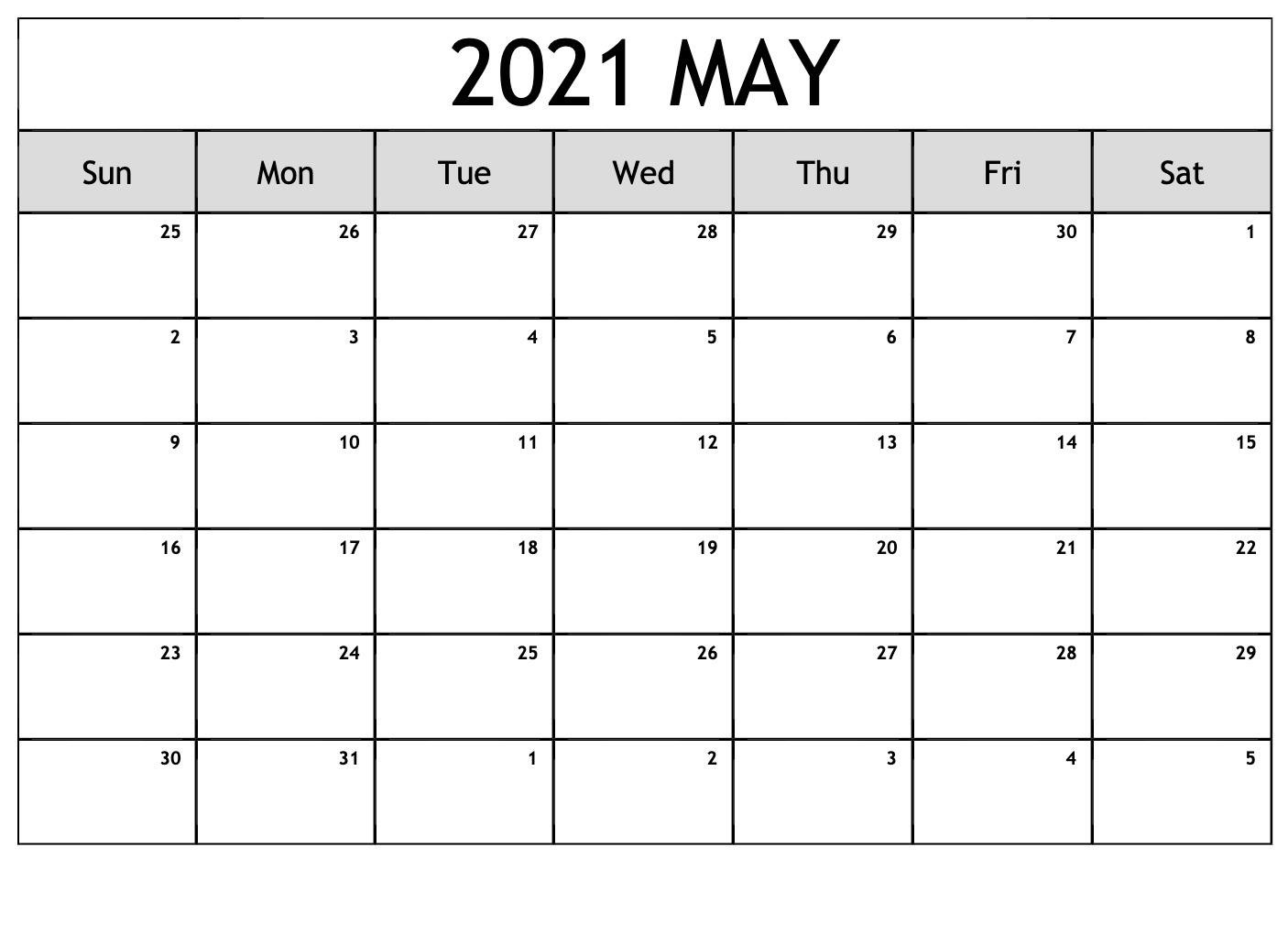 May Calendar 2021 editable