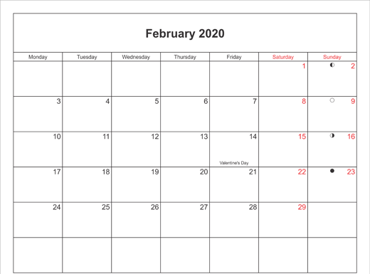 February 2020 Calendar Printable with Bank Holidays UK