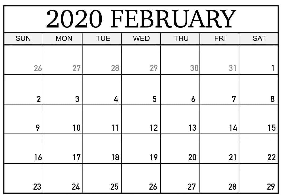 February Calendar 2020 Holidays