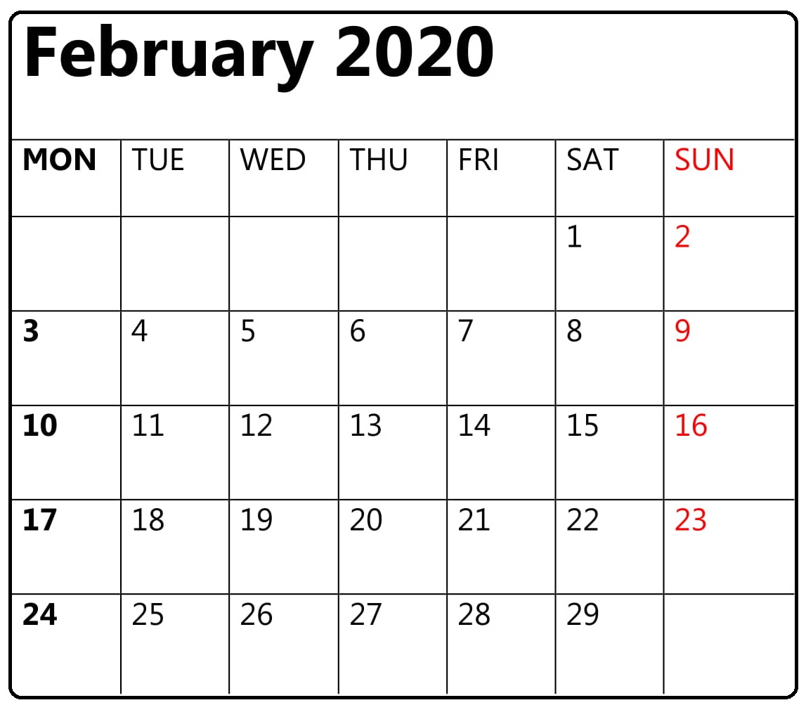 Free Printable February 2020 Calendar Editable Template