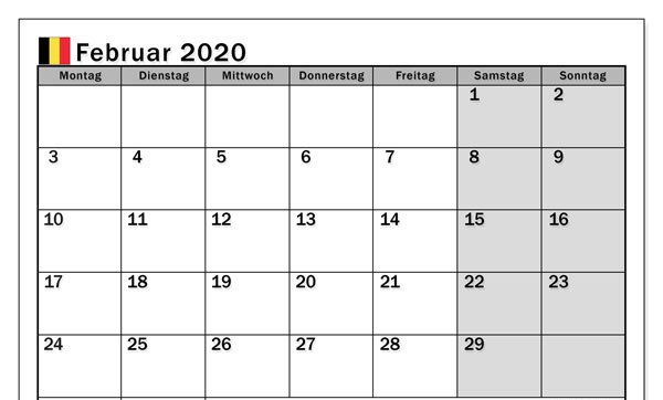 Kostenlose druckbare Februar 2020 Kalender