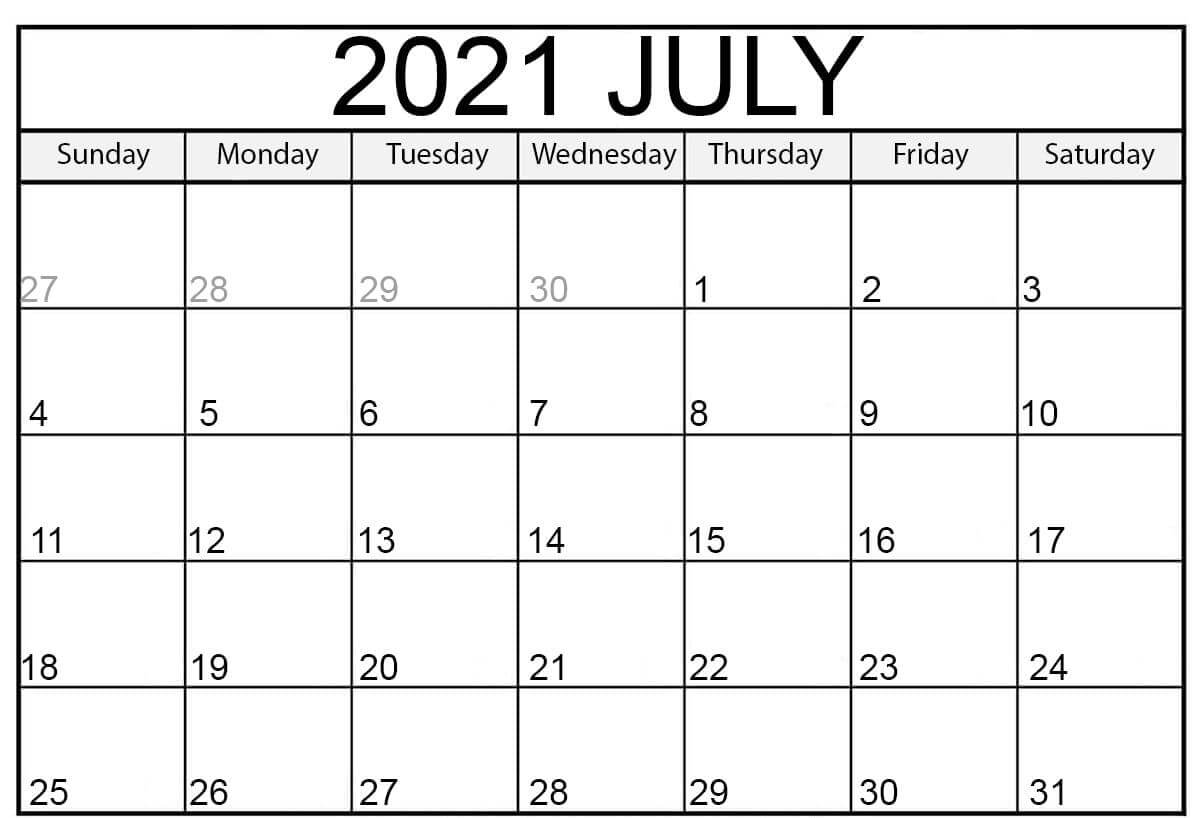 2021 July Calendar Template