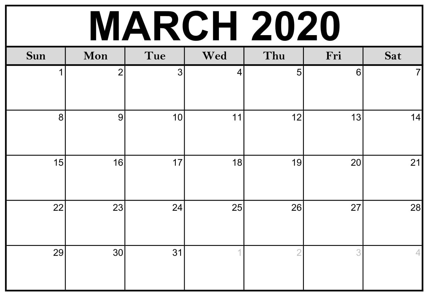 Free March Calendar 2020 Printable PDF