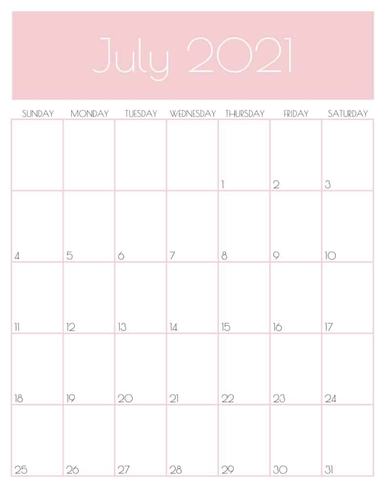 July 2021 Wall Calendar