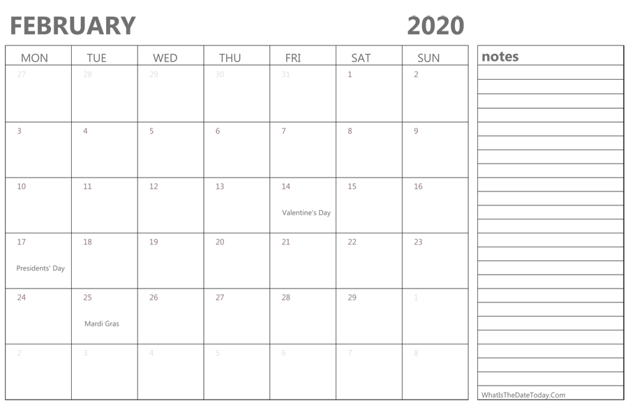 february 2020 holidays