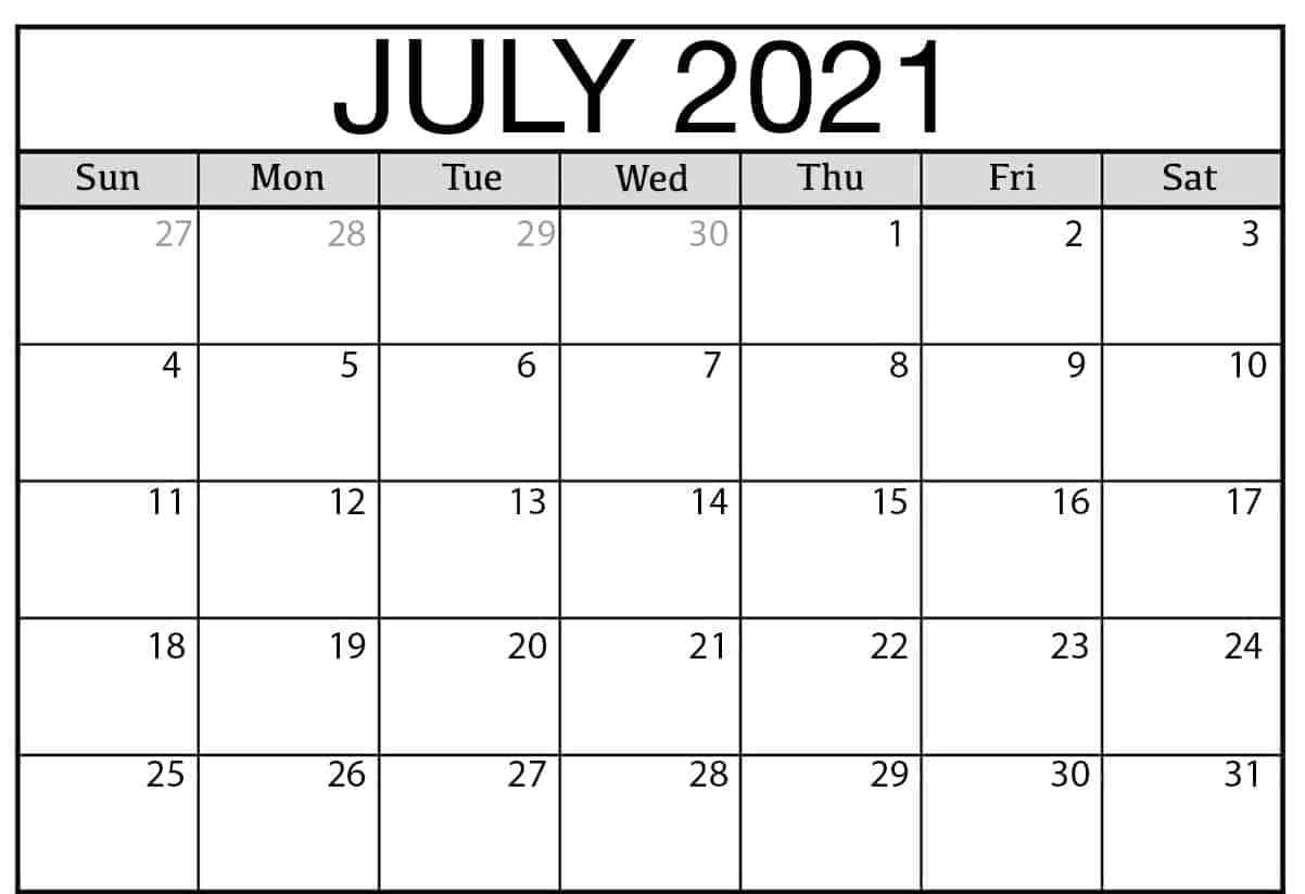 July Printable 2021 Calendar