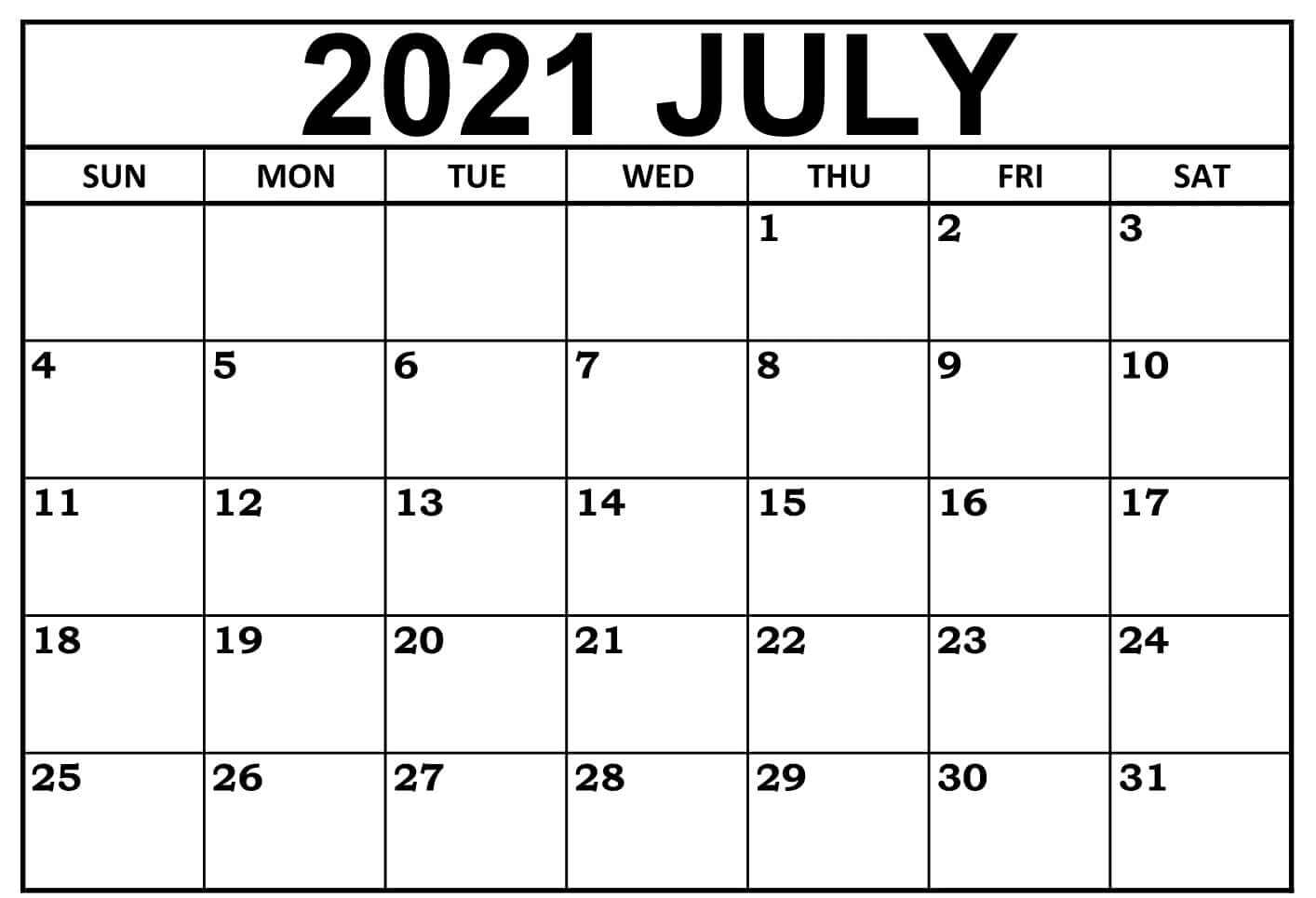 Printable July 2021 Blank Calendar