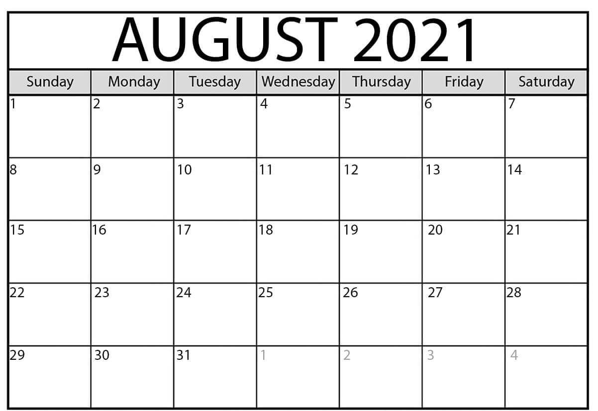 August 2021 Calendar Free Download