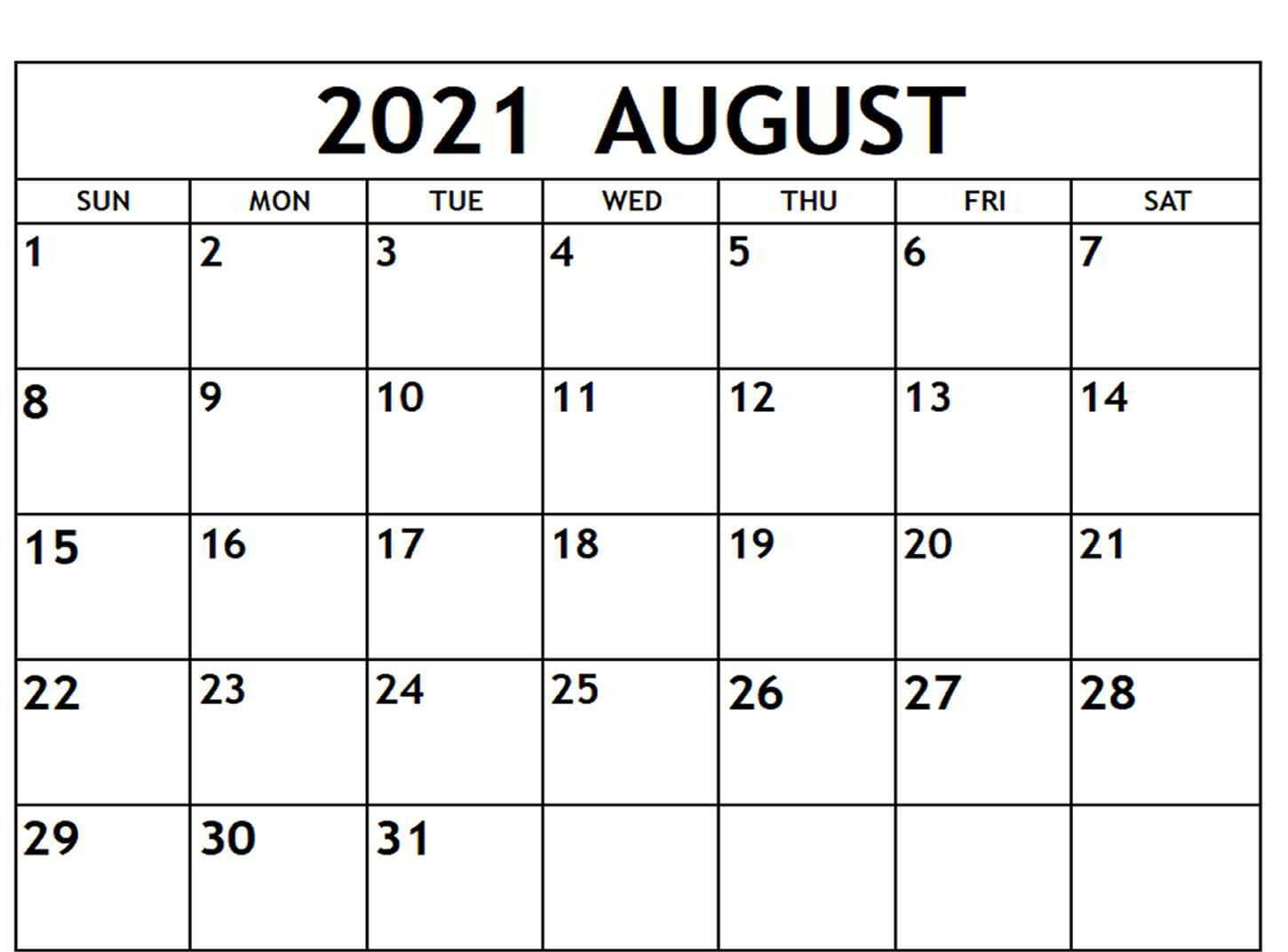 Free August Calendar 2021