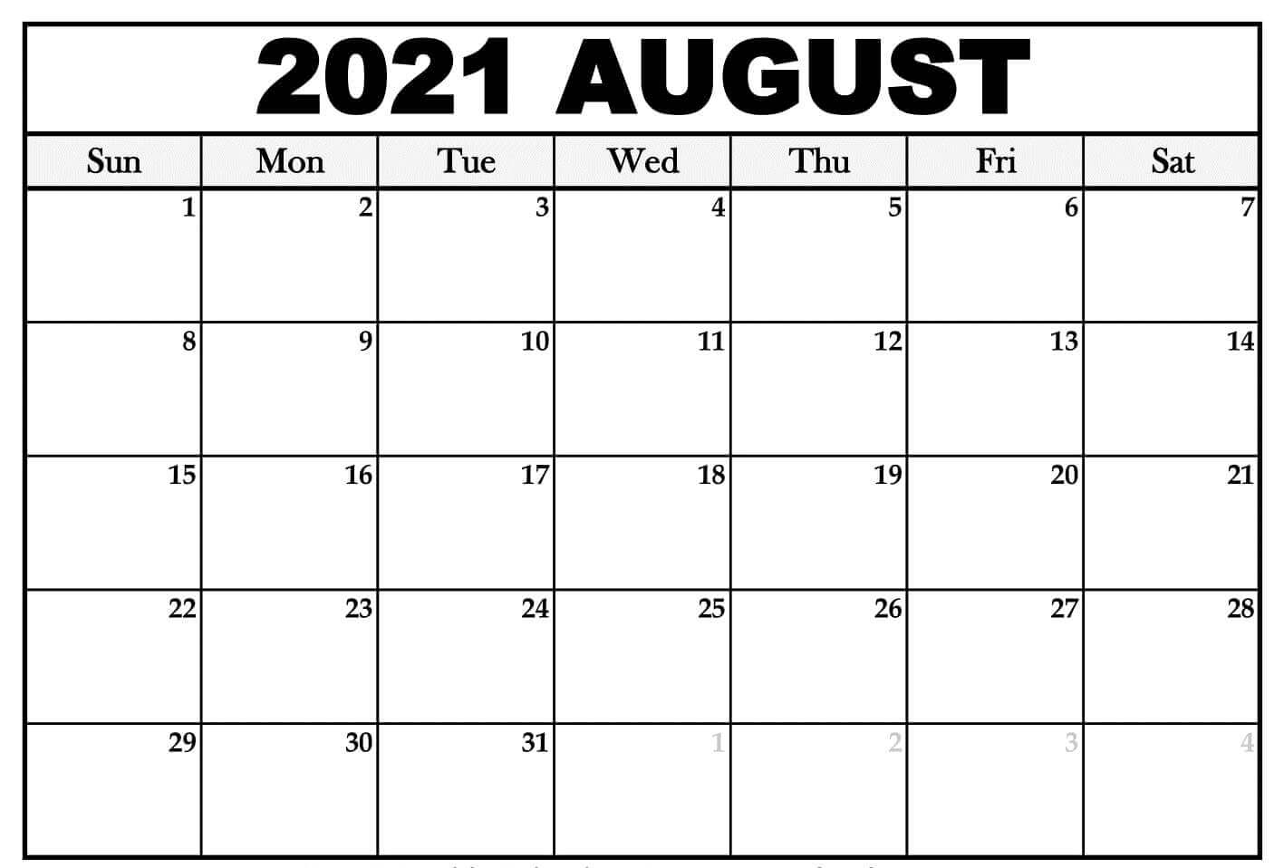 Free August Calendar 2021